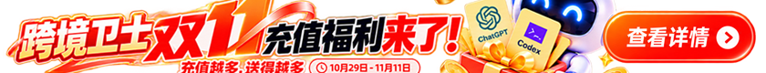 跨境卫士双11充值福利来了